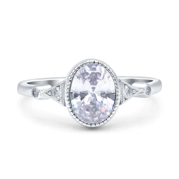 Art Deco Wedding Engagement Ring Oval Simulated Cubic Zirconia 925 Sterling Silver (9mm)